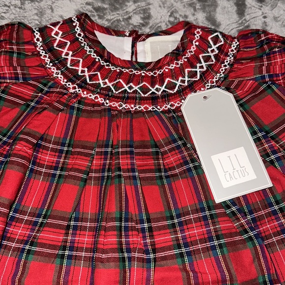 Host Pick 🎉 Lil Cactus Smocked Red/Green Tartan Plaid Christmas Dress Nwt - Picture 3 of 3